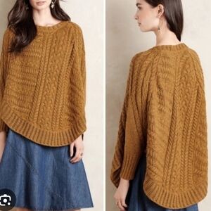 Anthropologie Angel of the North Curved Cables Poncho In Mustard Yellow Size XL